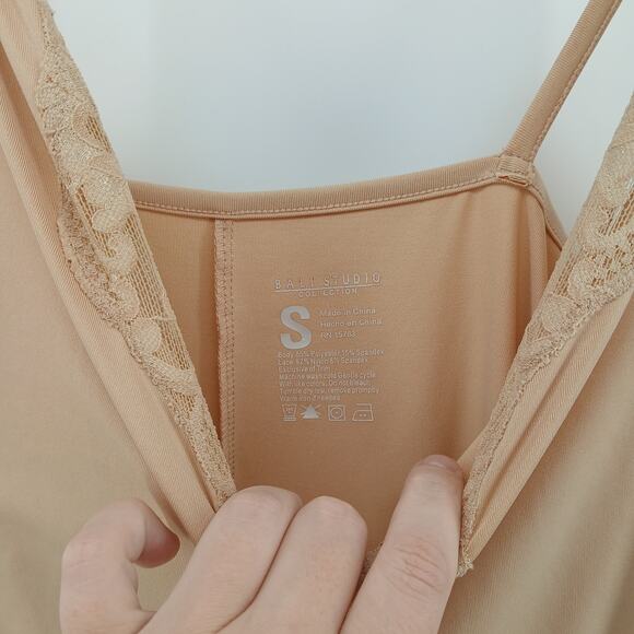 Bali Studio Nude Lace Trim Slip Dress Womens SM Minimalist Y2K Neutral Ballet - Picture 3 of 7